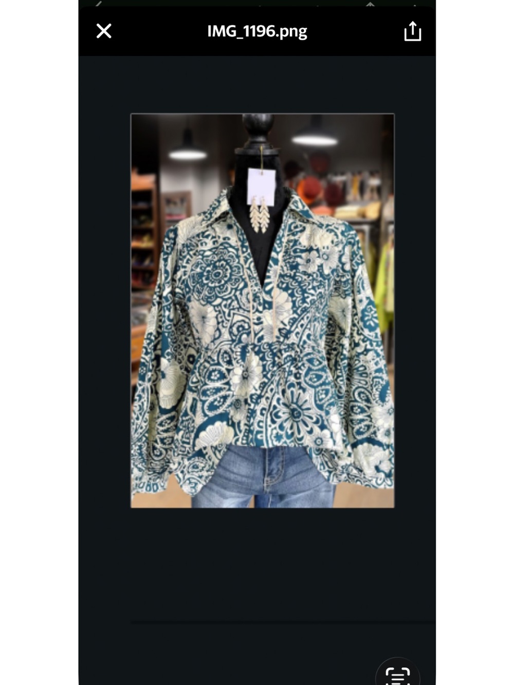 New Women's Blue and White Floral-Print Blouse